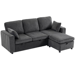 Canapé-lit d'angle modulable avec pouf de rangement réversible avec coussin à ressorts, gris foncé