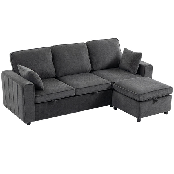 Canapé-lit d'angle modulable avec pouf de rangement réversible avec coussin à ressorts, gris foncé