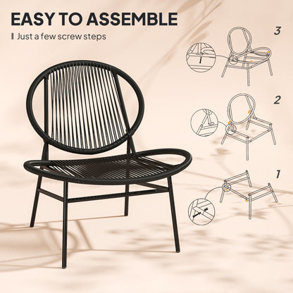 Ensemble bistrot Outsunny en rotin, ensemble de 3 meubles de jardin en osier, chaises Acapulco et table en acier pour porche et balcon, noir