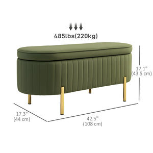 Banc de chambre rembourré capitonné avec pieds en métal, vert foncé