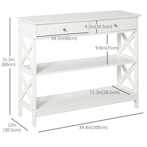 Console d'entrée étroite avec étagères de rangement, blanc