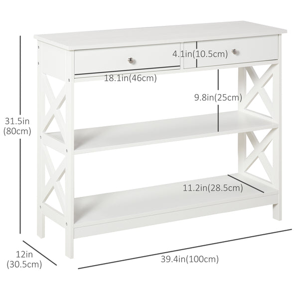 Console d'entrée étroite avec étagères de rangement, blanc