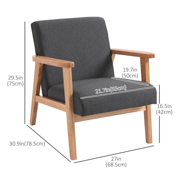 Fauteuil d'appoint mid century en tissu avec accoudoirs en bois, gris