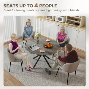 Table de cuisine ronde pour 4 personnes avec pieds en acier, grain de bois gris et noir