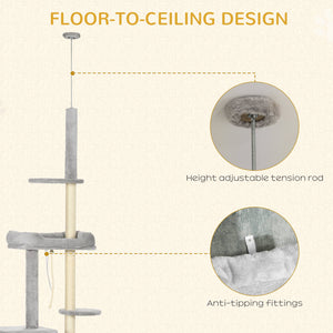 Adjustable Height Cat Tree, Cat Climbing Center with Scratching Posts, Cozy Bed, Grey