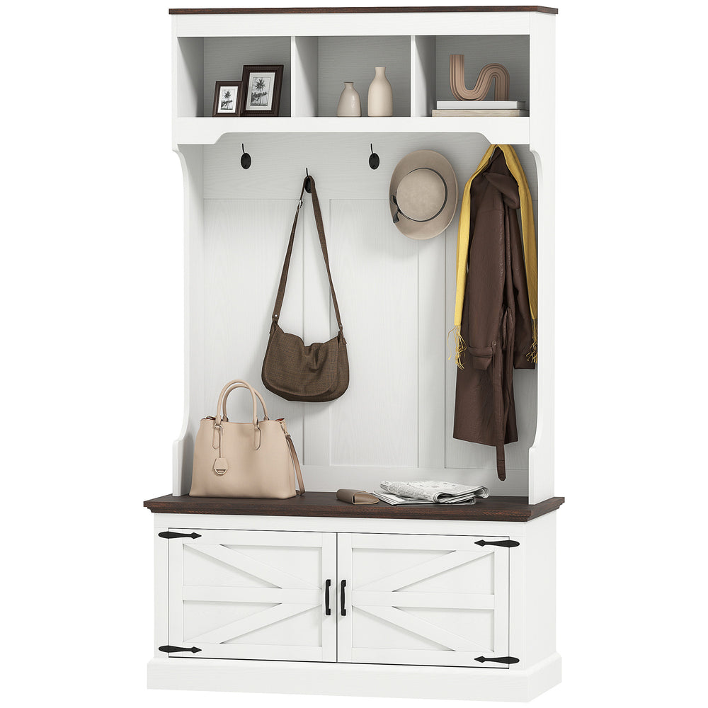 Meuble d’entrée 3-en-1 avec banc, porte-manteau et rangement à chaussures, blanc