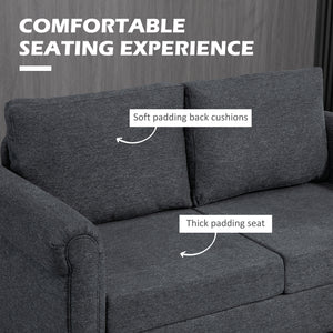 Canapé 2 places vintage rembourré avec accoudoirs roulés, gris foncé