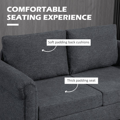 Vintage 2-seater upholstered sofa, chenille fabric, rolled armrests, rubberwood legs, dark grey