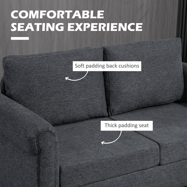 Canapé 2 places vintage rembourré avec accoudoirs roulés, gris foncé