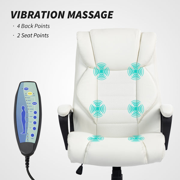 Fauteuil de bureau massant, vibration à 6 points, hauteur réglable, blanc