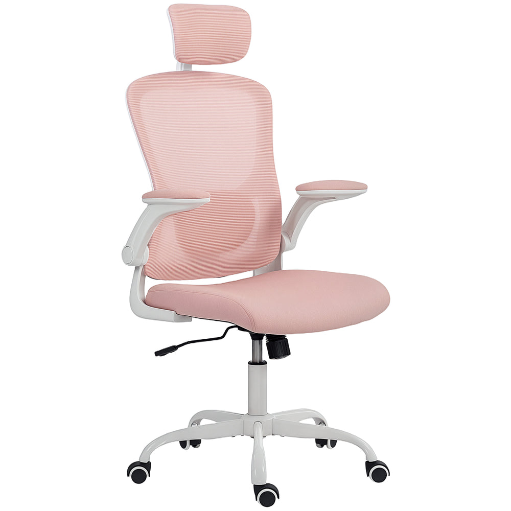Chaise de bureau ergonomique en maille avec appui-tête et soutien lombaire, rose