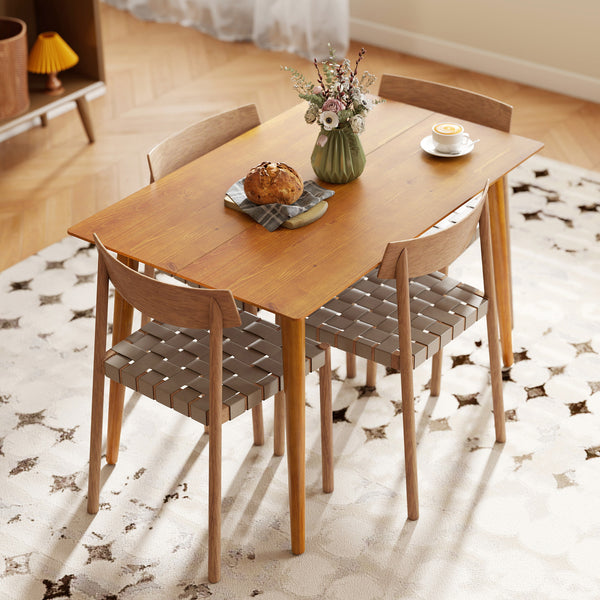 47" x 30" Dining Table, Farmhouse Dining Room Table with Pine Wood Frame, Space Saving Kitchen Table, Brown