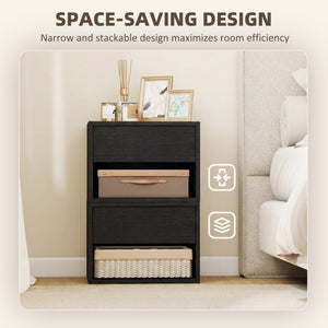 Ensemble de 2 tables de chevet flottantes avec tiroir et tablette ouverte – Noir
