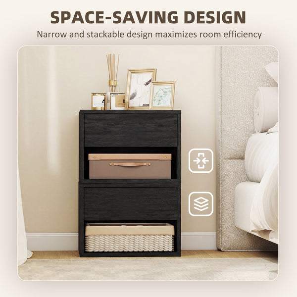 Ensemble de 2 tables de chevet flottantes avec tiroir et tablette ouverte – Noir