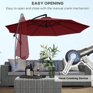 Parasol de jardin suspendu de 3 m, déporté, banane, avec base et manivelle, rouge vin