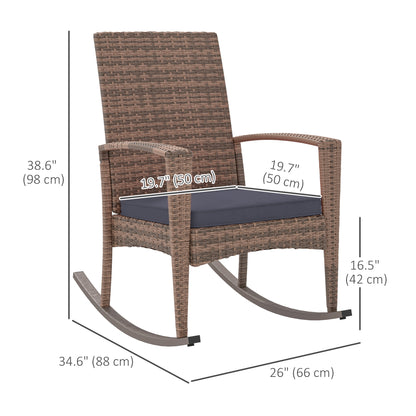 Fauteuil à bascule Outsunny Outdoor en rotin synthétique et coussin, bleu foncé