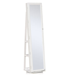 Armoire à bijoux pivotante à 360°, verrouillable, avec miroir intégré, blanc