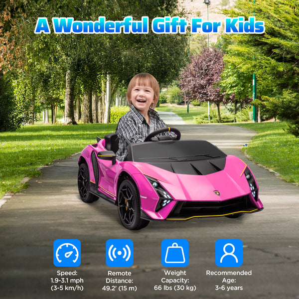 Voiture pour enfants 12V Lamborghini Autentica sous licence avec télécommande, rose