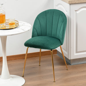 Set of 2 upholstered chairs with gold metal legs, green 
