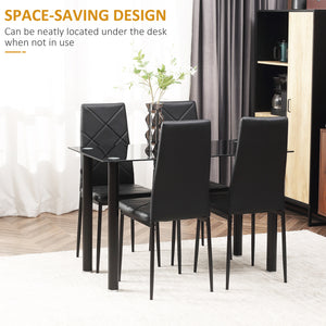 Ensemble table et chaises pour 4 personnes, table en verre, assise rembourrée et cadre en acier