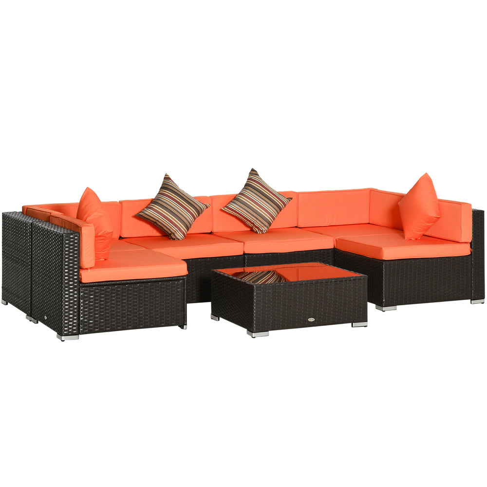 Ensemble de jardin modulable 7 pièces en résine tressée avec table basse, orange