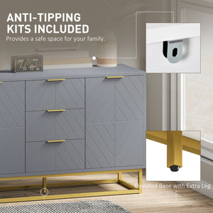 Buffet de rangement avec 3 tiroirs, étagères et portes réglables, gris
