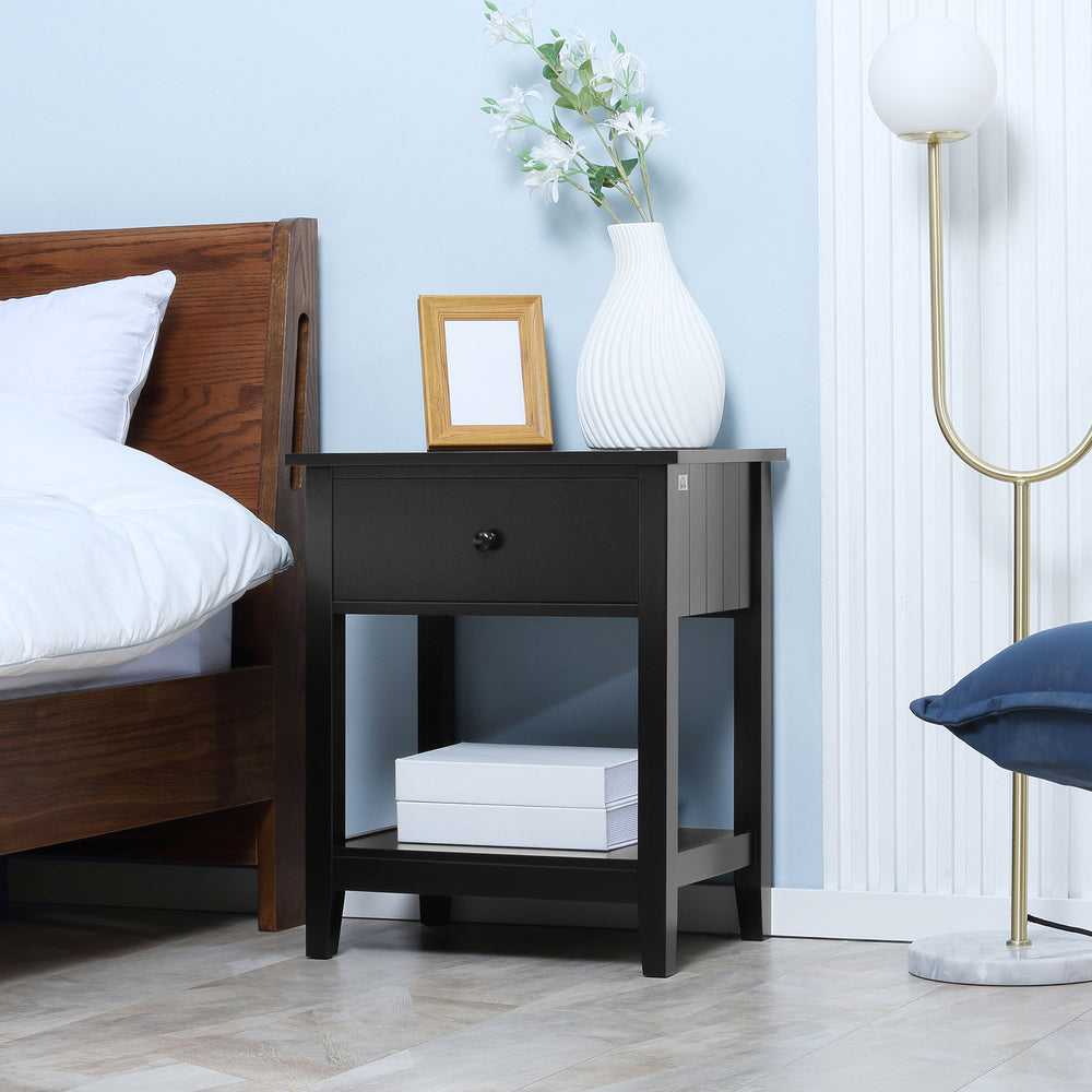 Petite table d'appoint avec tiroir et étagère de rangement, noire
