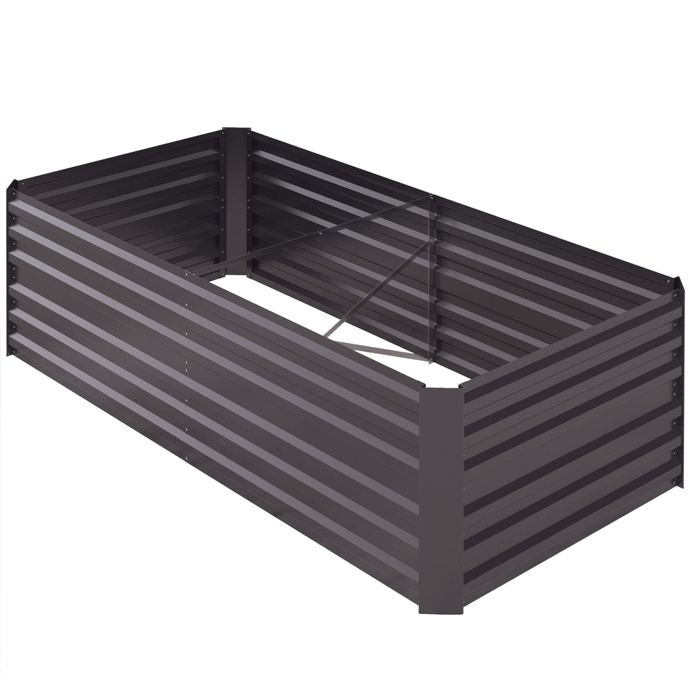 Galvanized raised planter with reinforced stakes, dark grey
