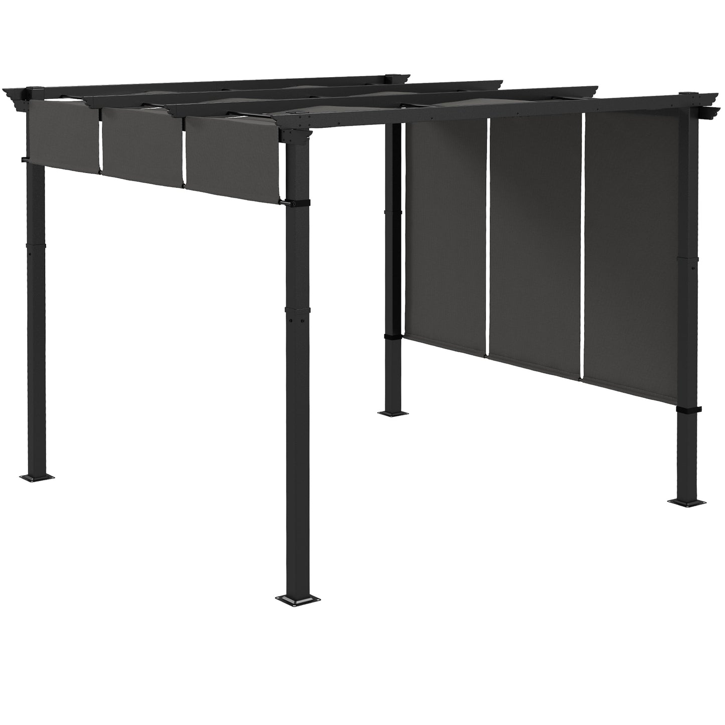 Pergola en métal 10' x 10' d'extérieur avec auvent rétractable, gris anthracite