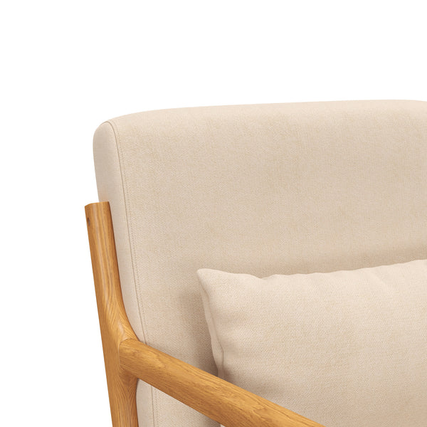 Fauteuil lounge en tissu avec pieds en bois et rembourrage épais, beige