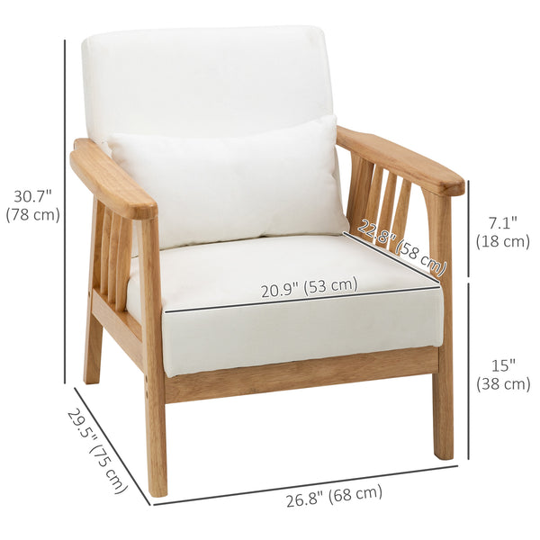 Fauteuil rembourré avec structure en bois d'hévéa, blanc