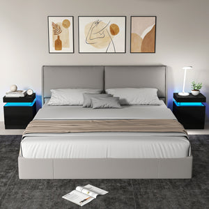 Set of 2 bedside tables with LED lighting and 2 drawers, black.