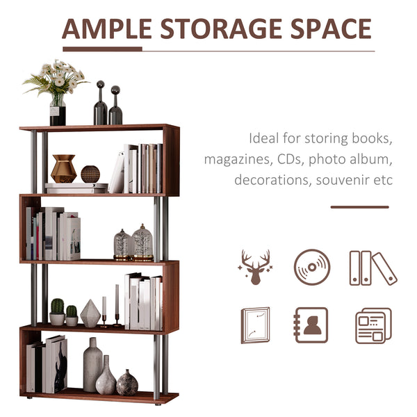 Modern slim wooden bookcase, brown