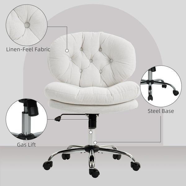 Office chair without armrests with a wide, padded seat, cream white