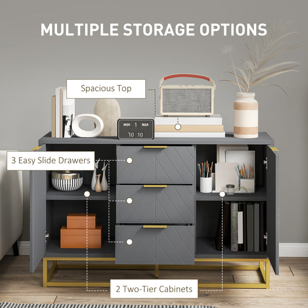 Buffet de rangement avec 3 tiroirs, étagères et portes réglables, gris