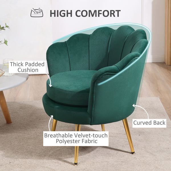 Fauteuil d'appoint lotus en tissu velours avec pieds en métal doré, vert foncé