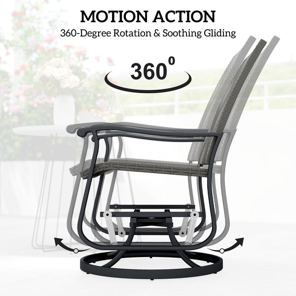 Rattan Patio Glider, Wicker Outdoor Glider Swivel Chair with Steel Frame, High Back for Backyard Porch, Grey