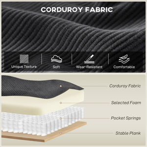 3-seater sofa, modern corduroy upholstery, dark gray