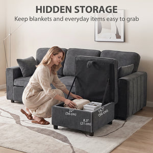 Canapé-lit d'angle modulable avec pouf de rangement réversible avec coussin à ressorts, gris foncé