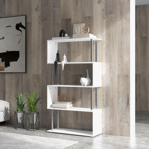 Bibliothèque géométrique en bois à 5 niveaux , blanc