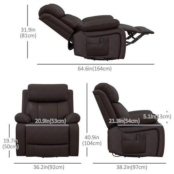 Fauteuil inclinable en similicuir avec massage par vibrations, marron