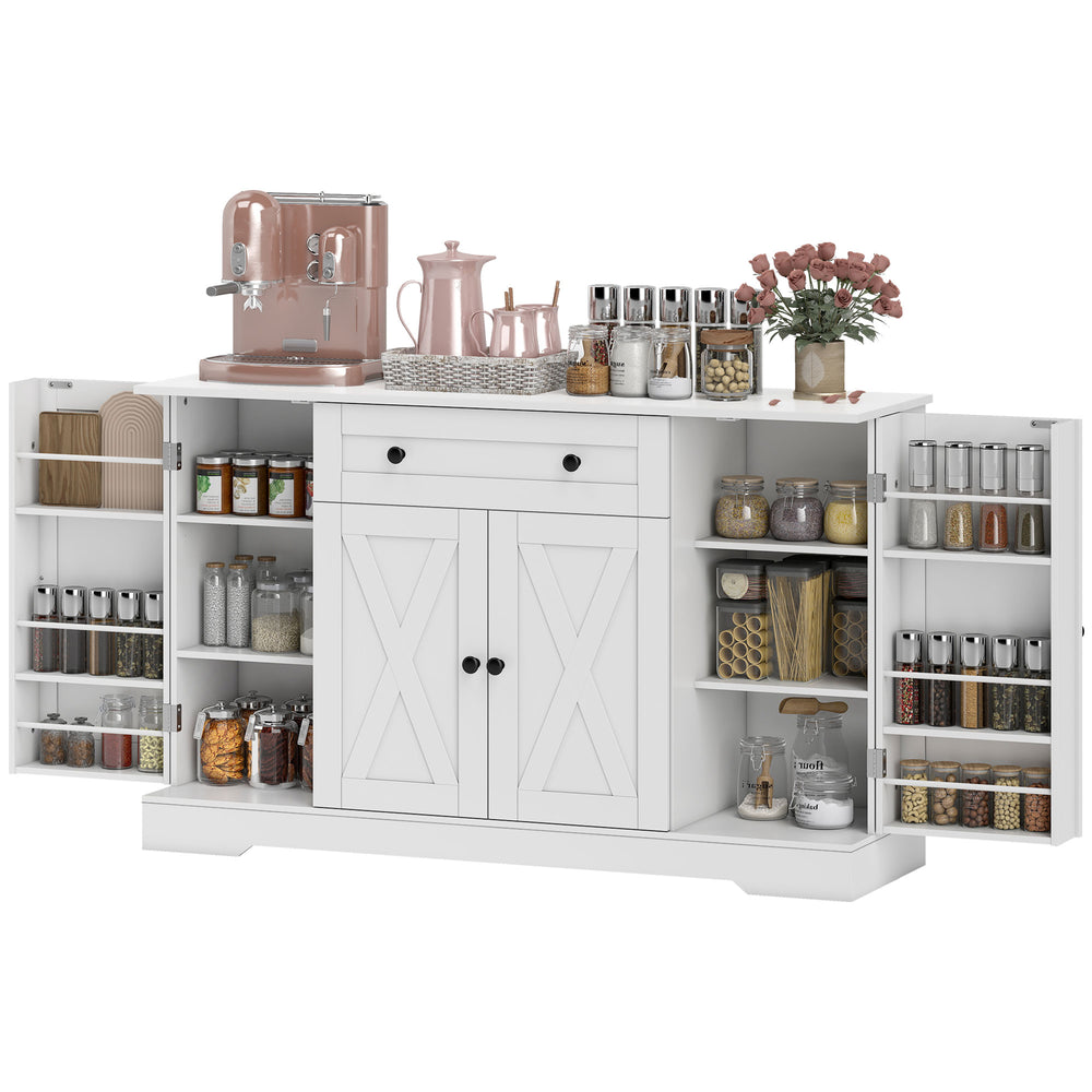 Buffet de style campagnard avec porte, étagères réglables, tiroir, blanc