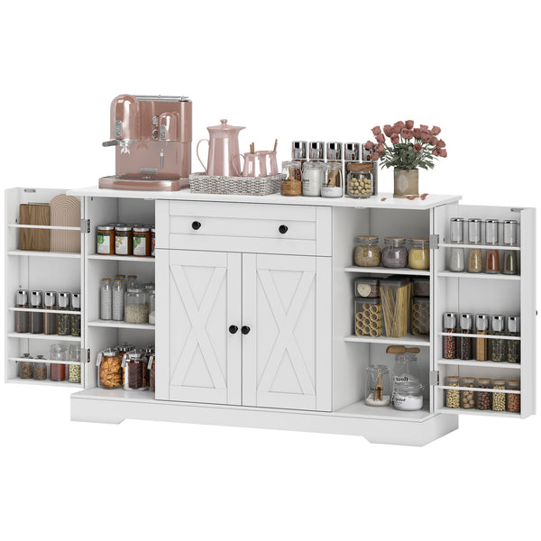 Buffet de style campagnard avec porte, étagères réglables, tiroir, blanc