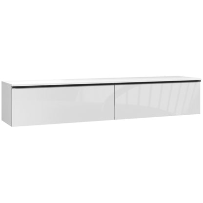Meuble TV mural flottant pour téléviseurs jusqu'à 70 pouces avec rangement, effet brillant, blan