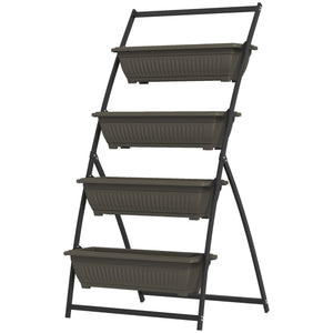 Jardinière surélevée verticale à 4 niveaux avec 4 bacs pour plantes d'extérieur, marron