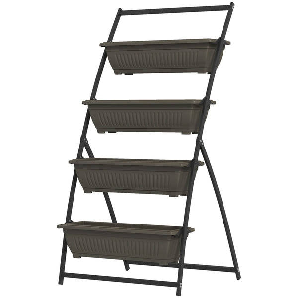 Jardinière surélevée verticale à 4 niveaux avec 4 bacs pour plantes d'extérieur, marron