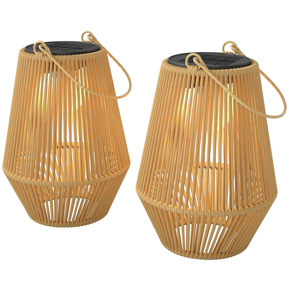 Lot de 2 lanternes solaires en osier étanches, à suspendre pour l'extérieur, avec allumage/extinction automatique et poignées, marron