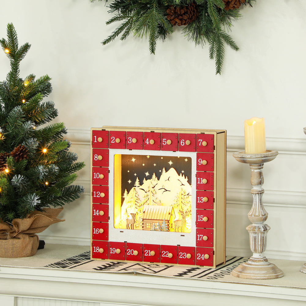 Calendrier de l'Avent de Noël en bois de 24 jours décoration avec lumières