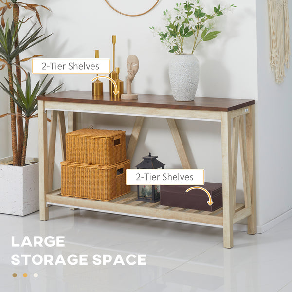 HOMCOM Farmhouse Console Table: Rustic Sofa Table with Storage Shelf &amp; Anti-Tipping Design, Living Room/Bedroom/Entryway, Oak |