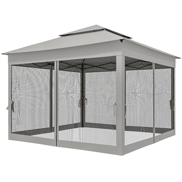 11' x 11' Pop Up Canopy 2-Tier Soft Top Shelter Event Tent w/ Netting Carry Bag for Patio Backyard Garden, Light Grey